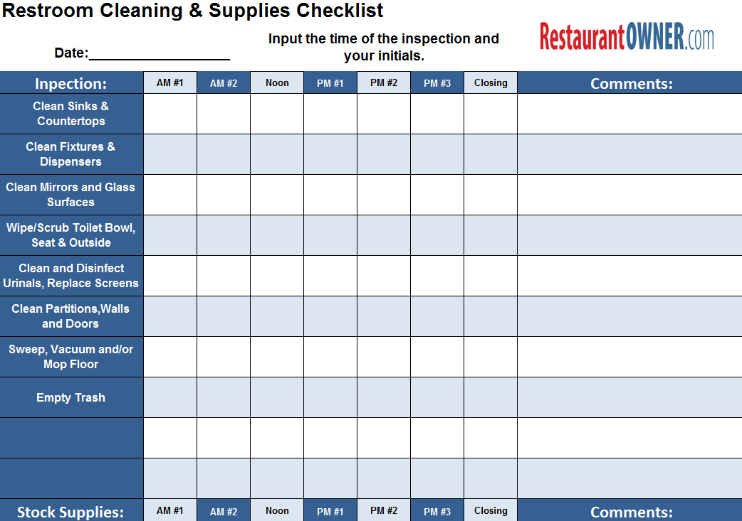 Cleaning Checklist (Restrooms)