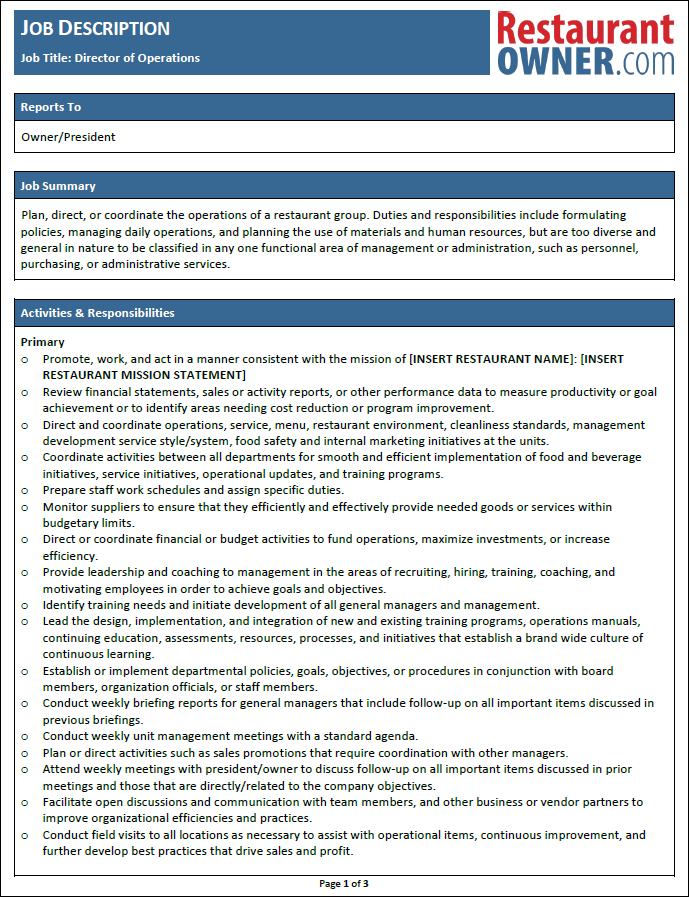 Restaurant Manager Job Descriptions