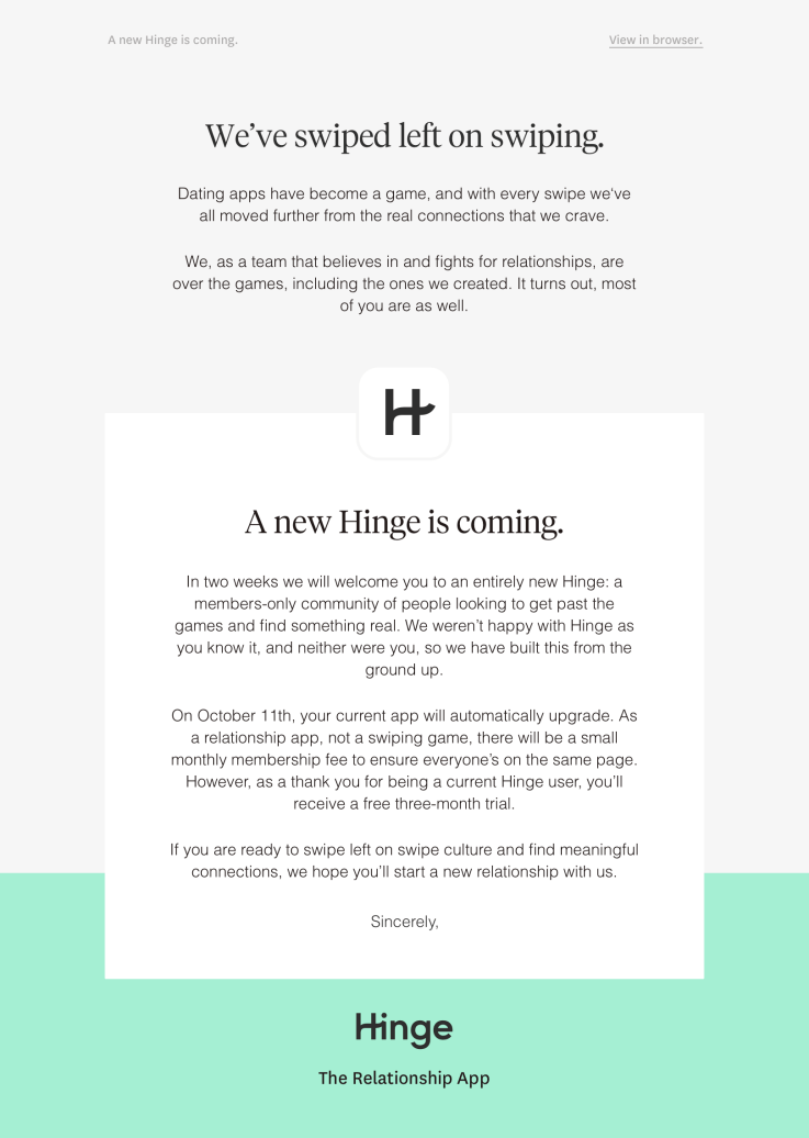 Hinge closes the door on casual dating to focus on serious