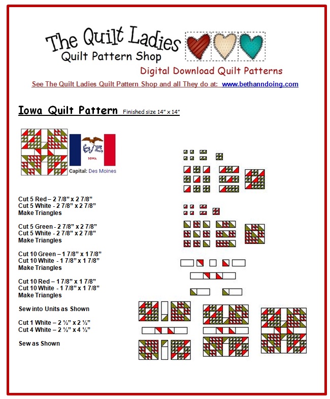 Iowa State Quilt Pattern Block Sheet Beth Ann Doing