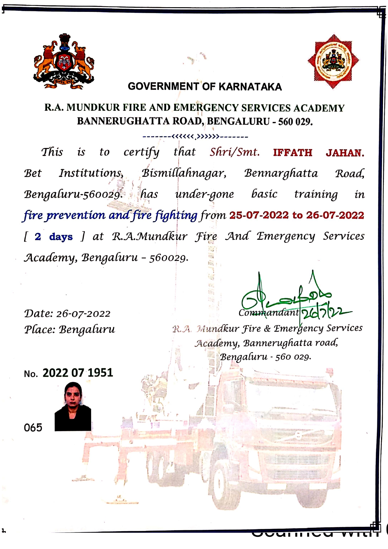 Fire safety and emergency services training (July 25th & 26th 2022