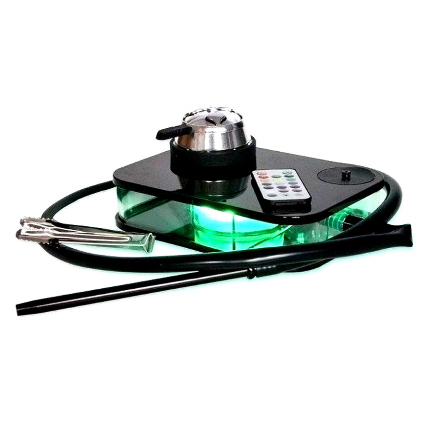 Hookah Shisha Hot Box LED Lights Tong Pipes & Remote Black