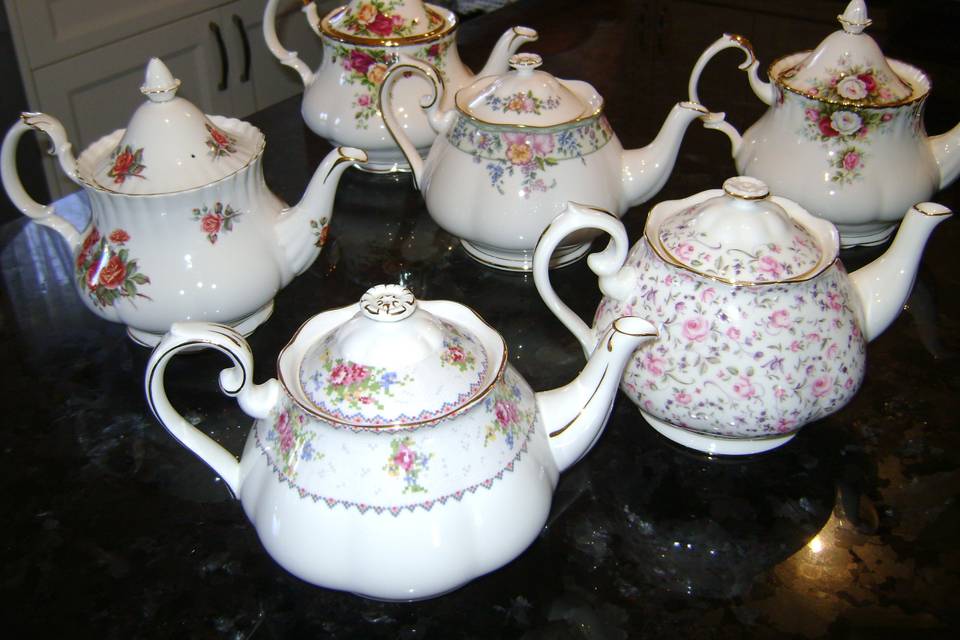 Porcelain Teapots Your choice for table and chair rentals, table