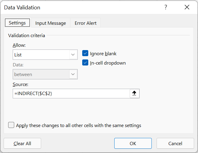 Excel Data Validation 3 Dependent Drop Downs