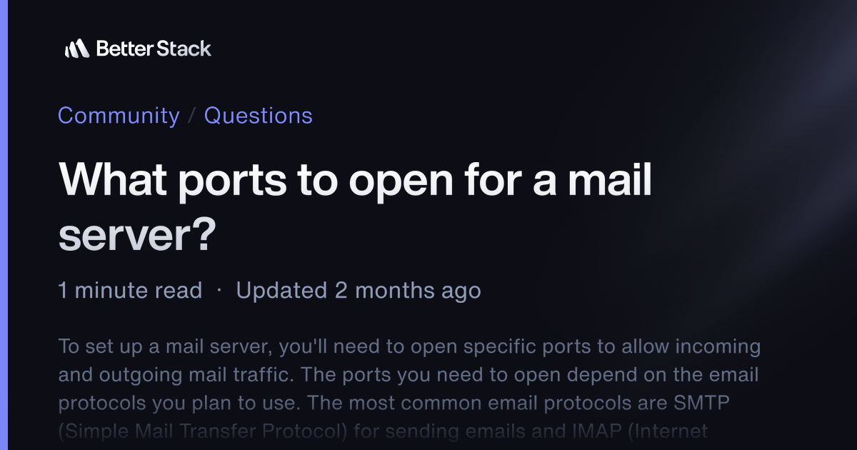 What ports to open for a mail server? Better Stack Community