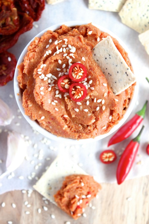 Spicy, Roasted Garlic, Sundried Tomato and Red Pepper Hummus Better