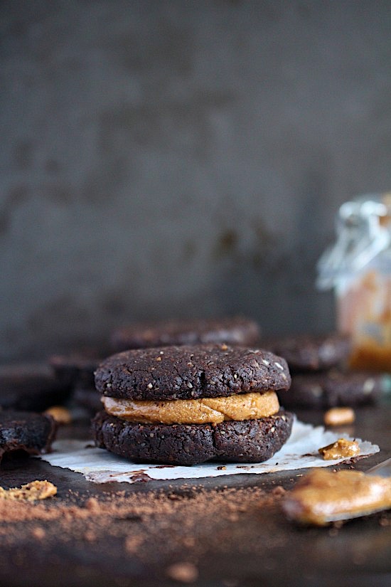 Salted Dark Chocolate Almond Butter Sandwich Cookies {Keto Gluten