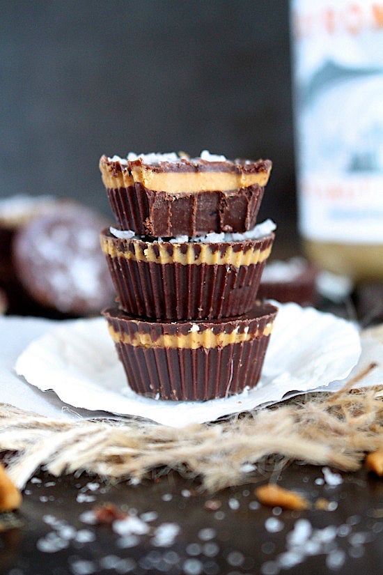 Salted Dark Chocolate Peanut Butter Tahini Fudge Bites {Dairy Free
