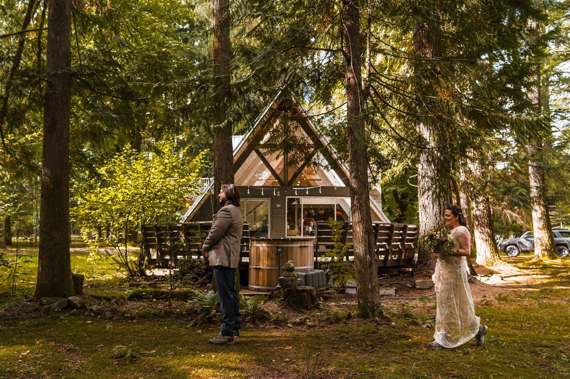 Little Owl Cabin Elopement at Mt Rainier Between the Pine