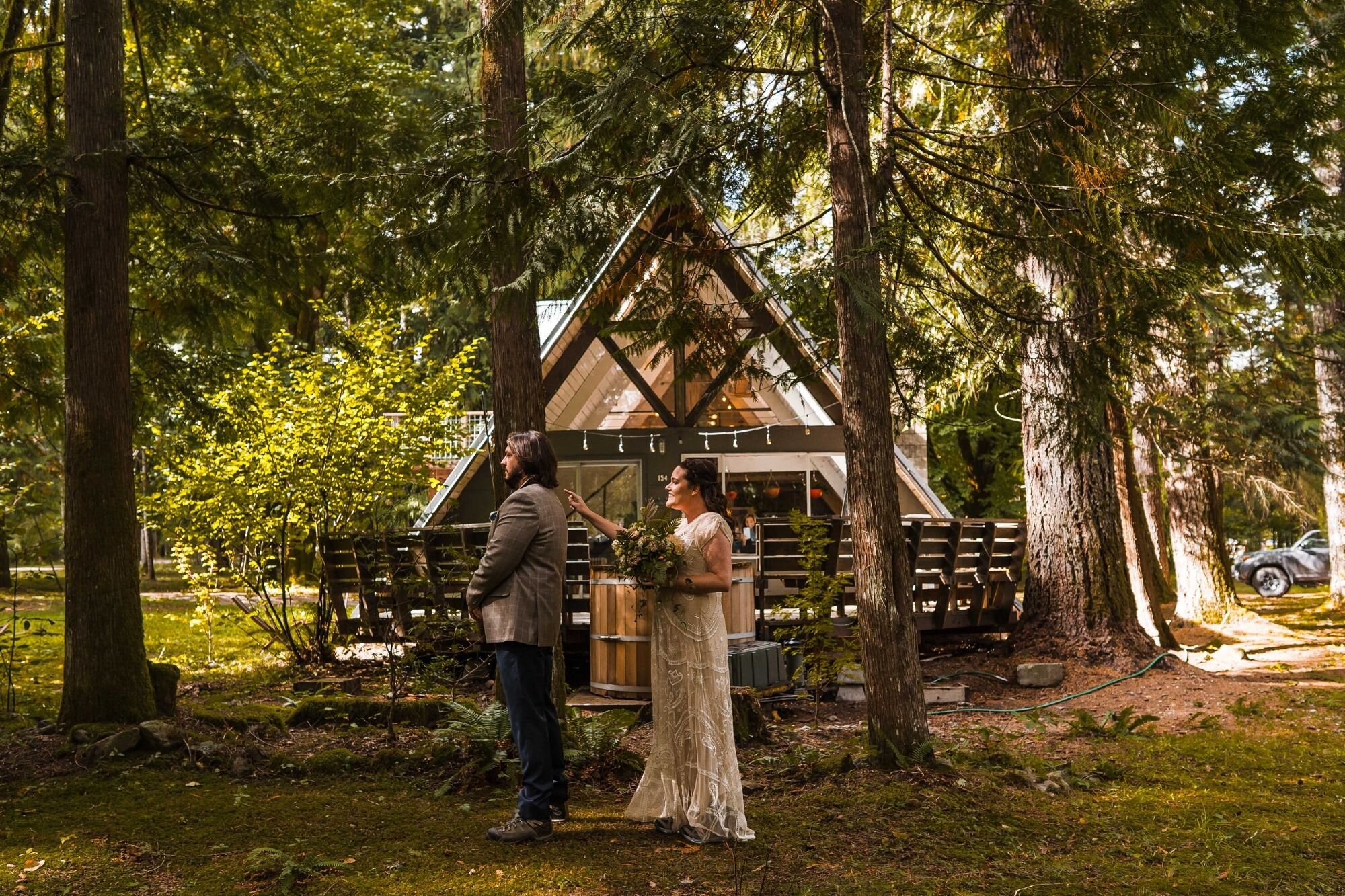 Little Owl Cabin Elopement at Mt Rainier Between the Pine