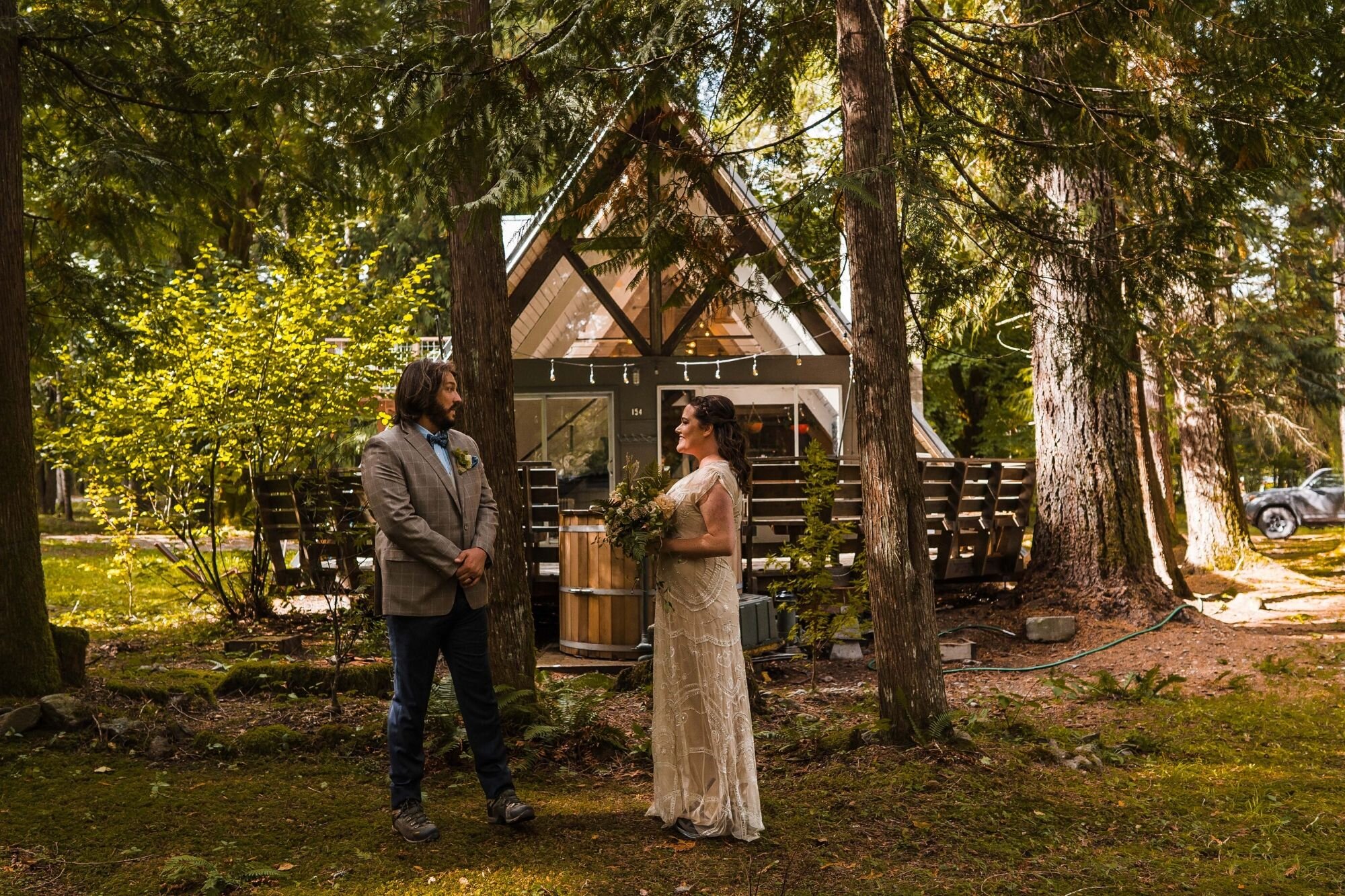 Little Owl Cabin Elopement at Mt Rainier Between the Pine