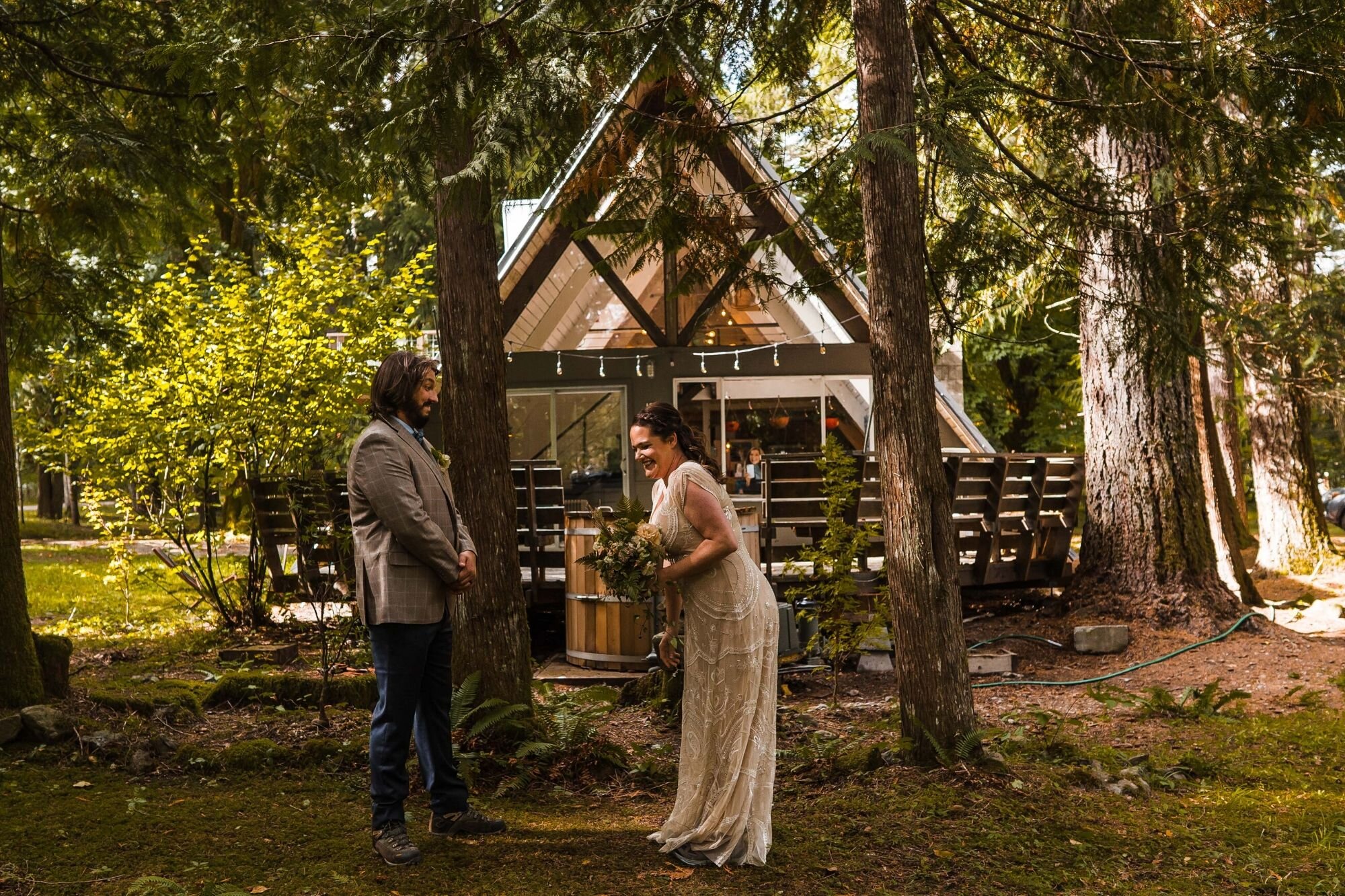 Little Owl Cabin Elopement at Mt Rainier Between the Pine