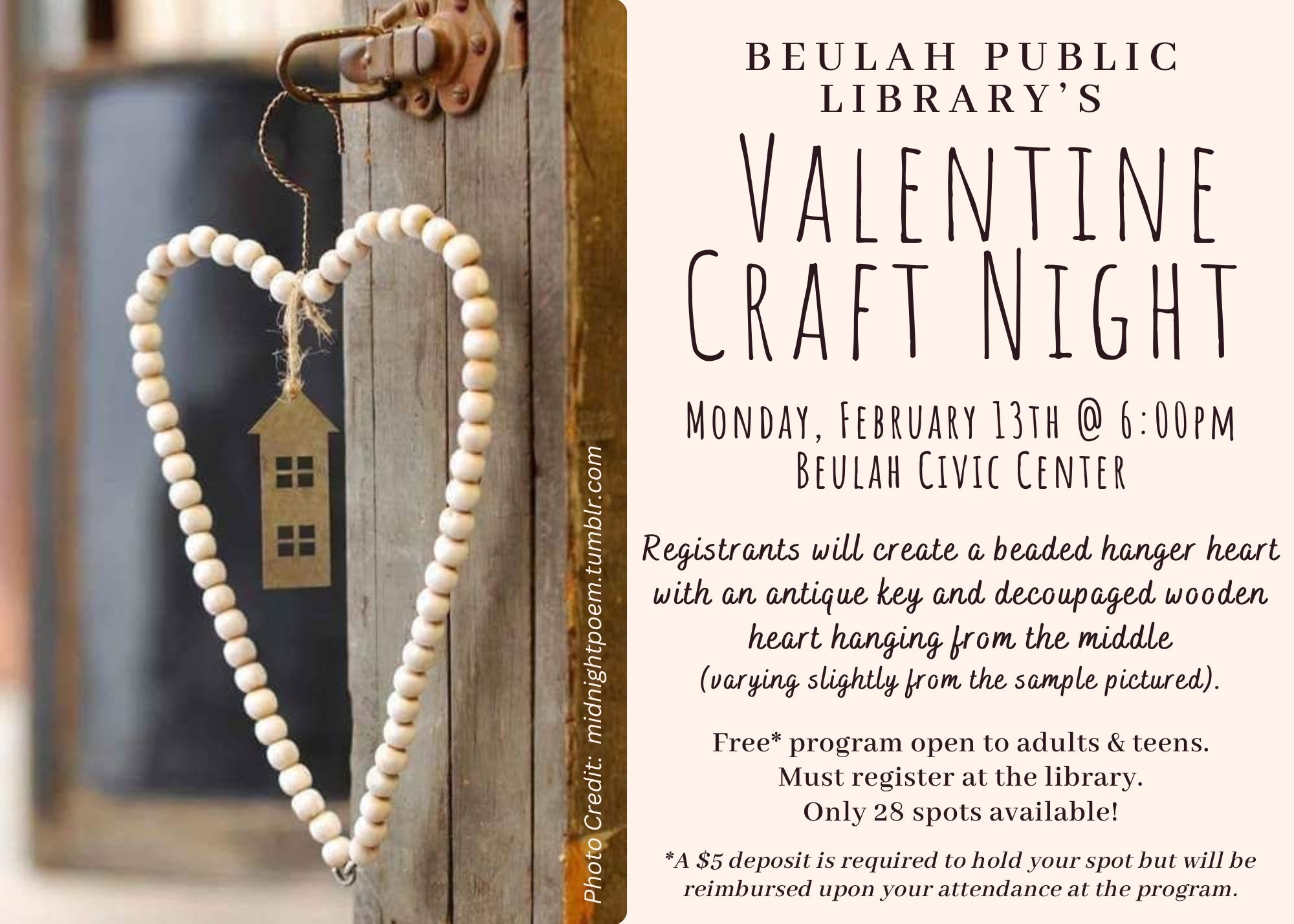 Valentine Craft Night 2023 Beulah Public Library