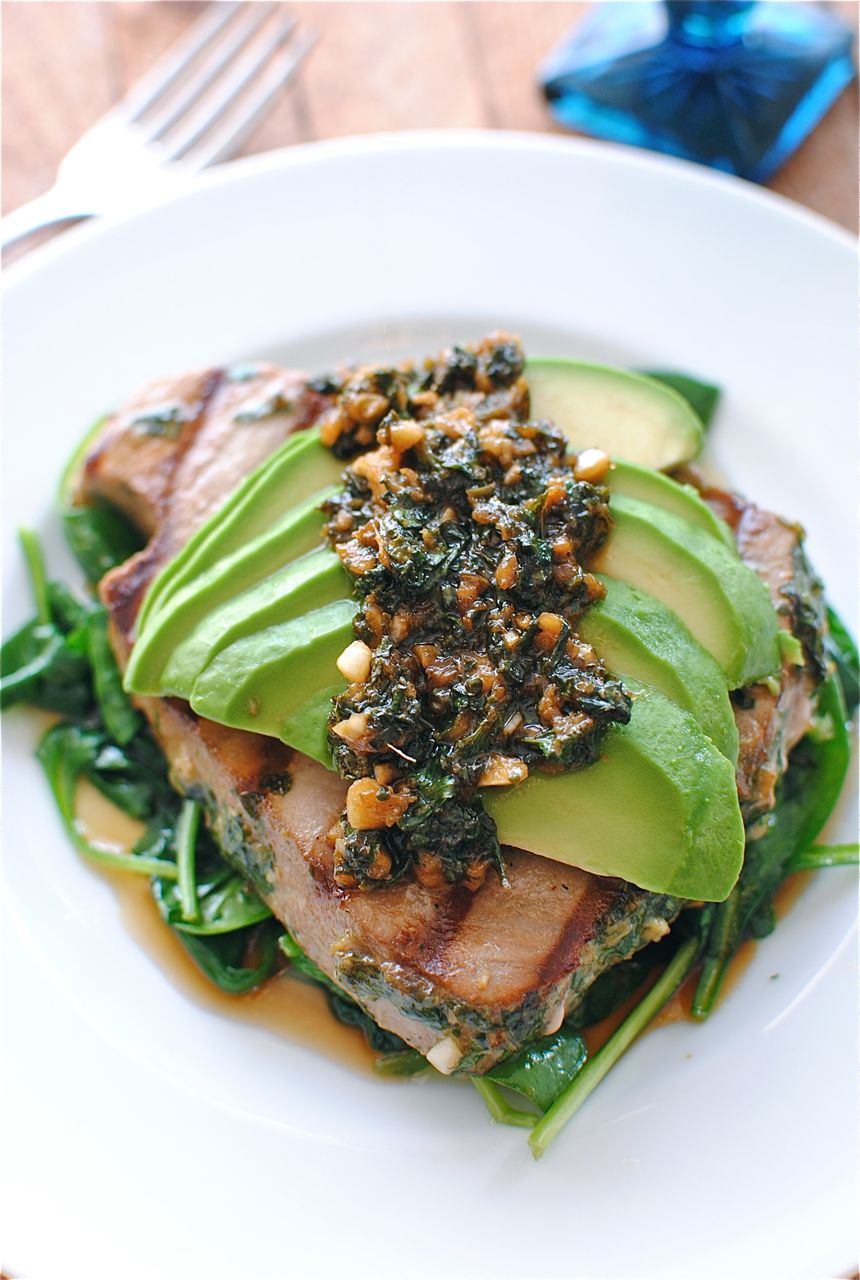 Grilled Citrus Tuna Steak with Avocado and Spinach Bev Cooks