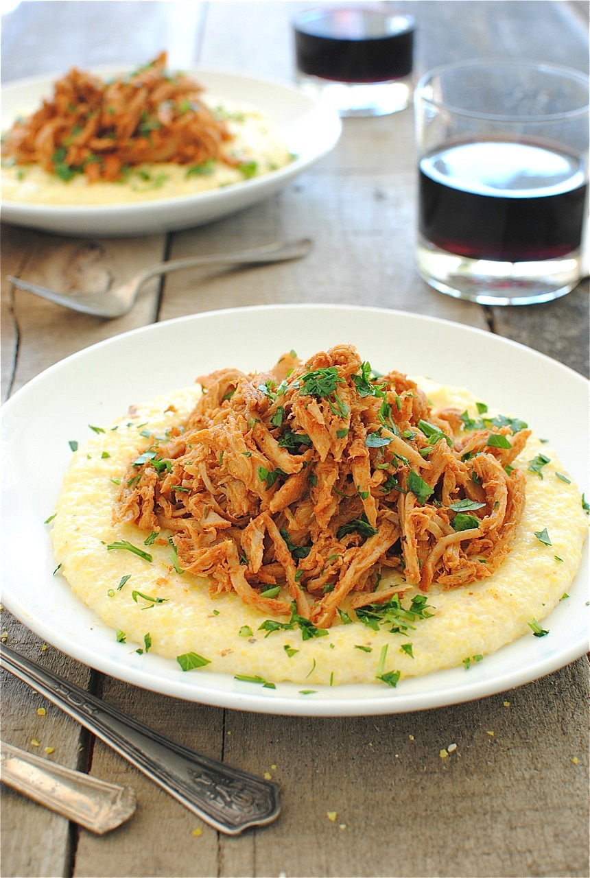 Slow Cooker Paprika Pork over Parmesan Polenta Bev Cooks