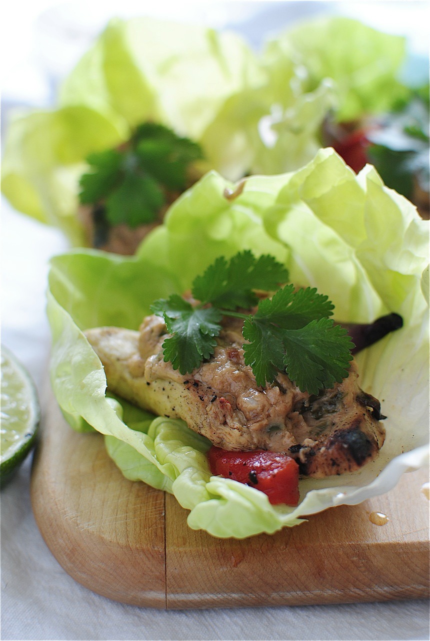 Peanut Chicken Satay Lettuce Wraps Bev Cooks