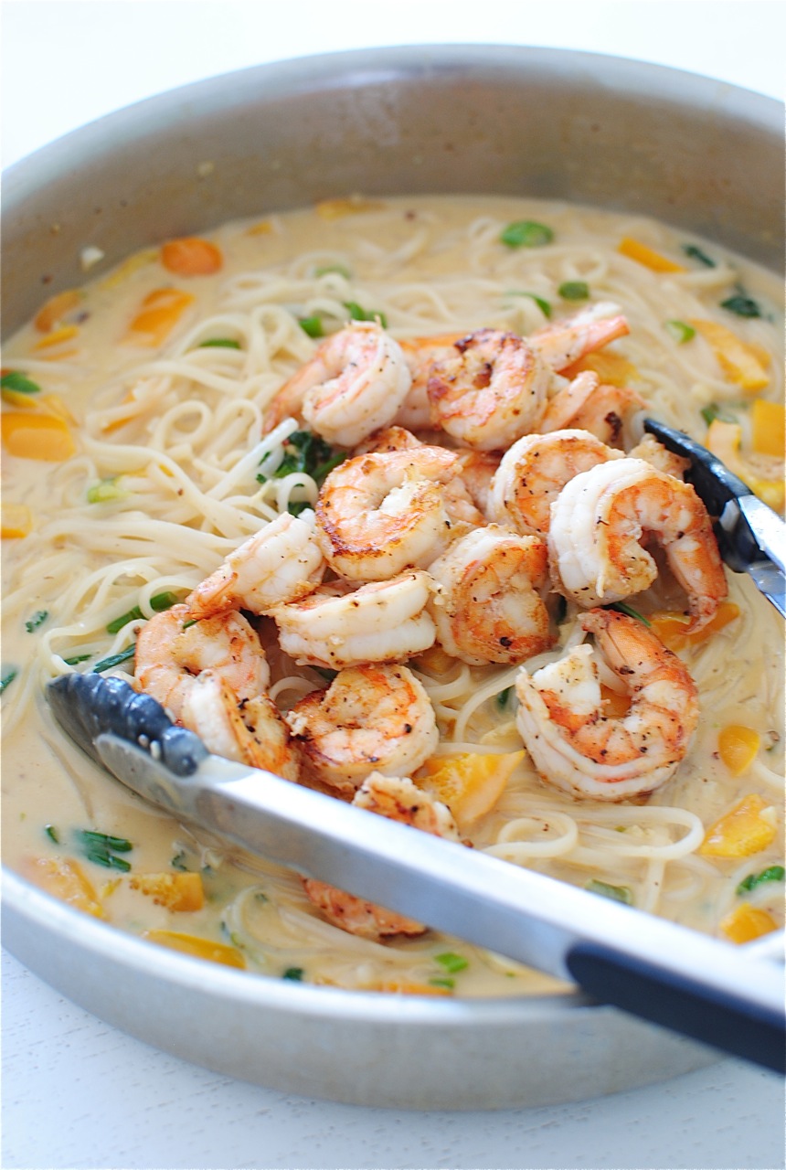 OnePan Coconut Shrimp Noodle Bowls Bev Cooks