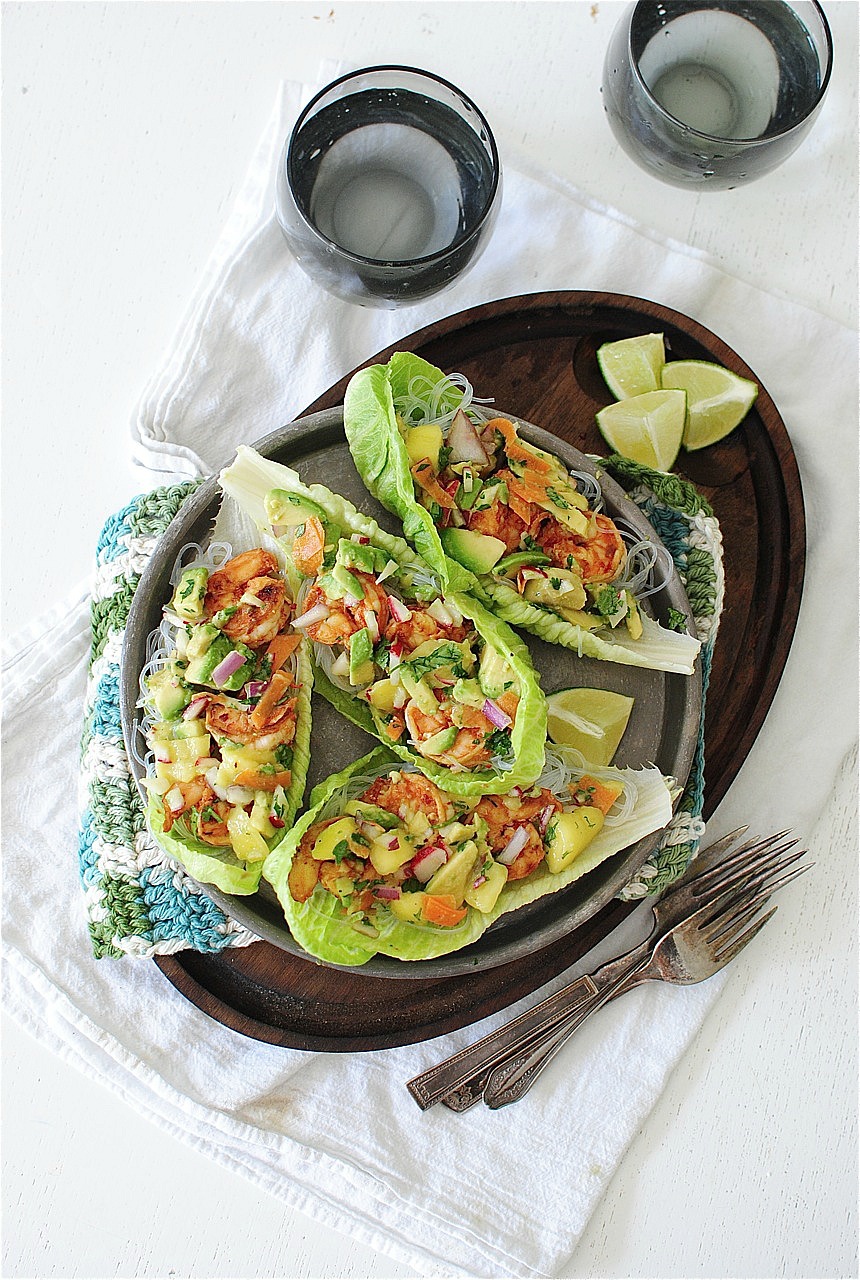 Fiery Shrimp Lettuce Boats with an AvocadoMango Relish Bev Cooks