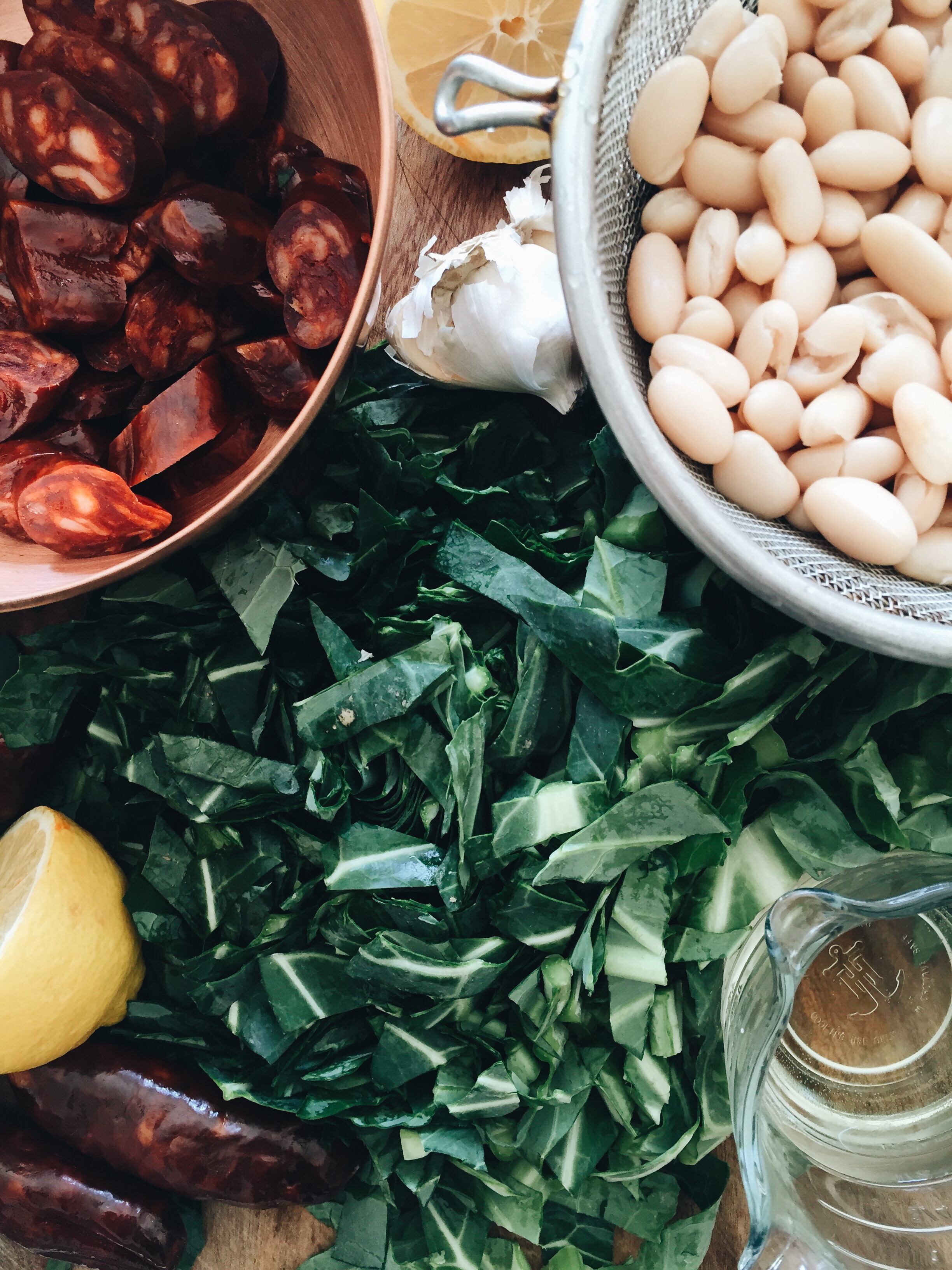 Spanish Chorizo with Collards and White Beans Bev Cooks