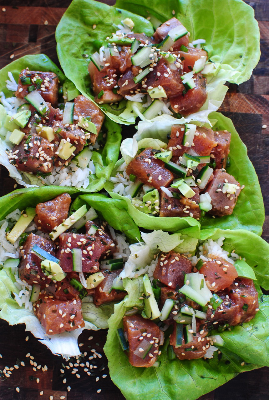 Spicy Tuna Poke Lettuce Wraps Bev Cooks
