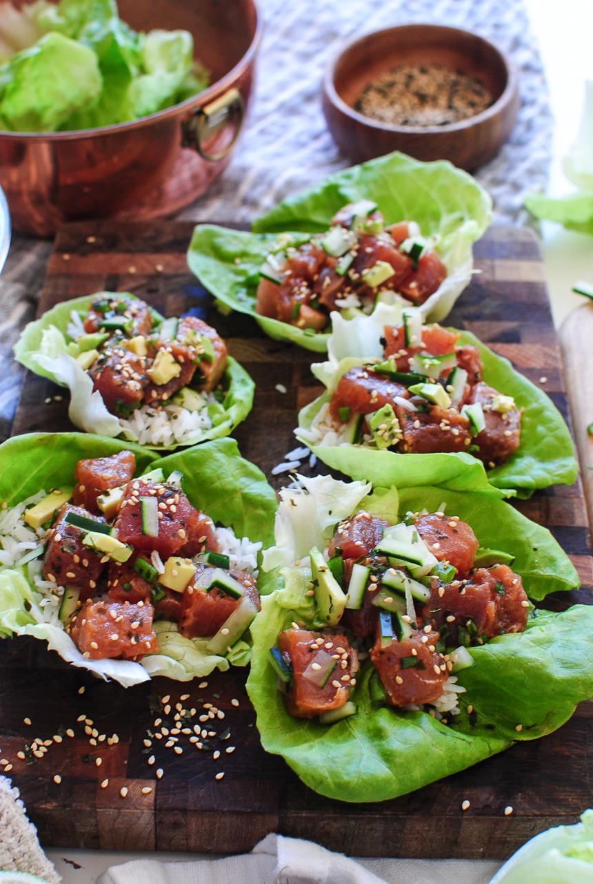 Spicy Tuna Poke Lettuce Wraps Bev Cooks