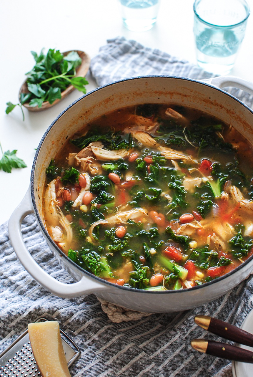 Summer Chicken Soup with Pinto Beans and Corn Bev Cooks