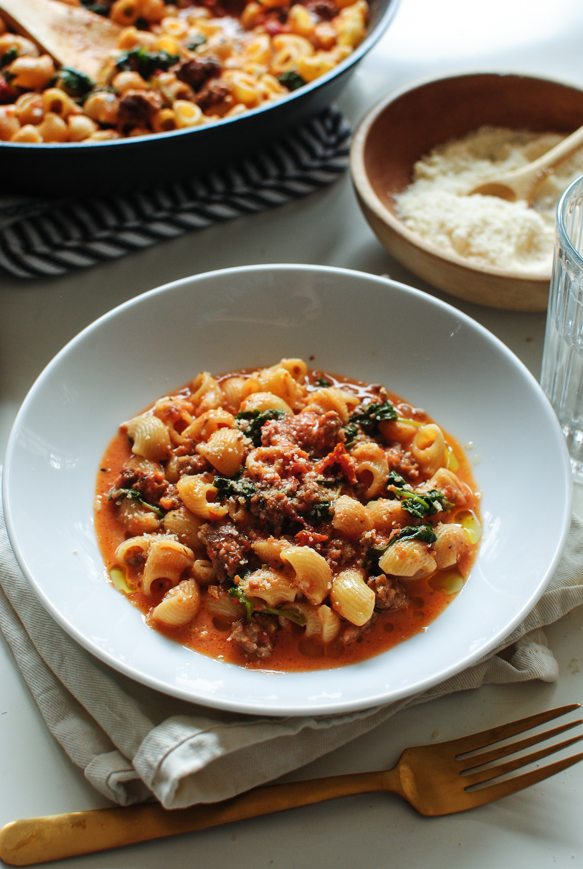 Creamy Pasta with Sausage and Kale Bev Cooks