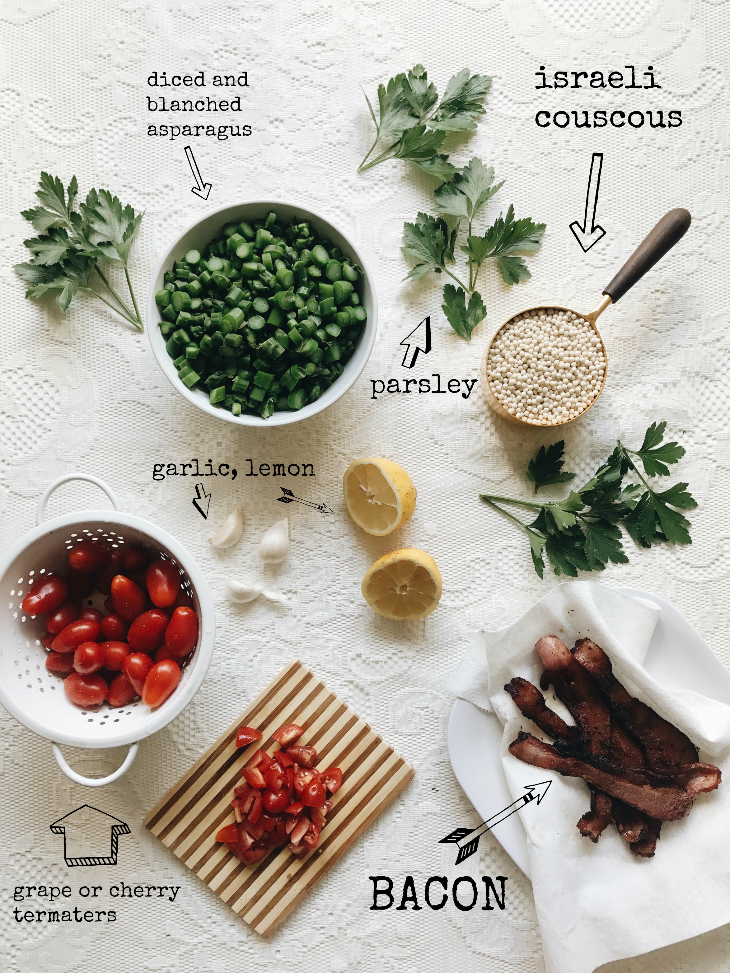 Israeli Couscous Salad with Asparagus and Bacon Bev Cooks