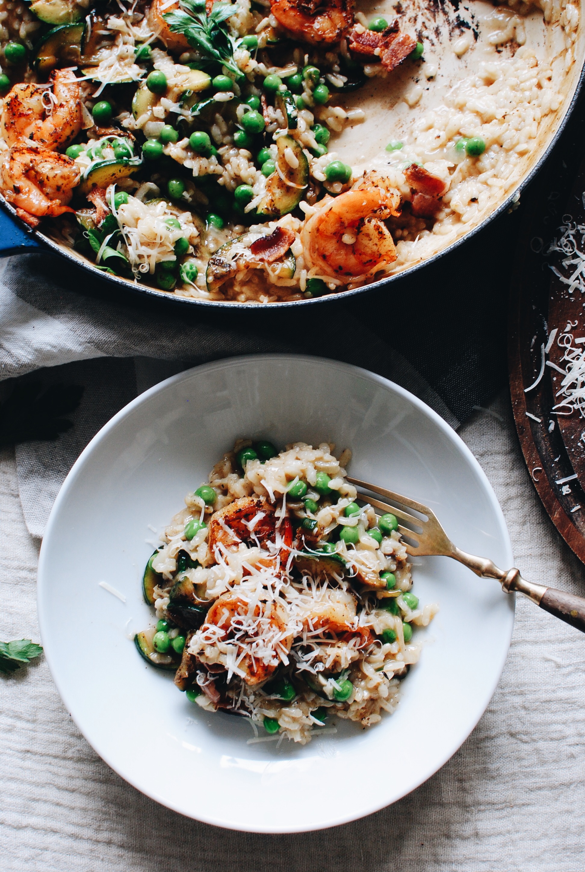 Risotto with Shrimp, Bacon and Zucchini Bev Cooks