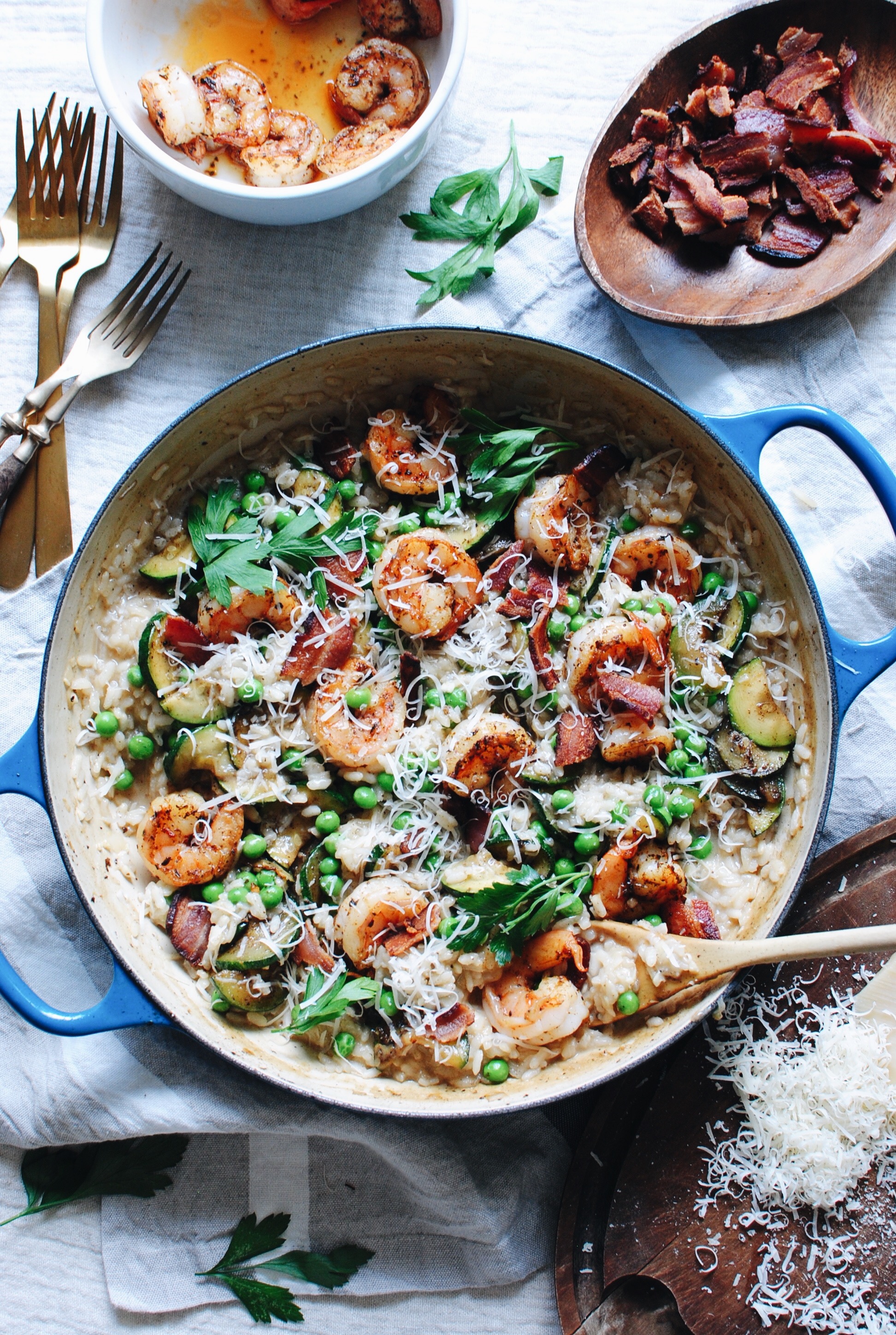 Risotto with Shrimp, Bacon and Zucchini Bev Cooks
