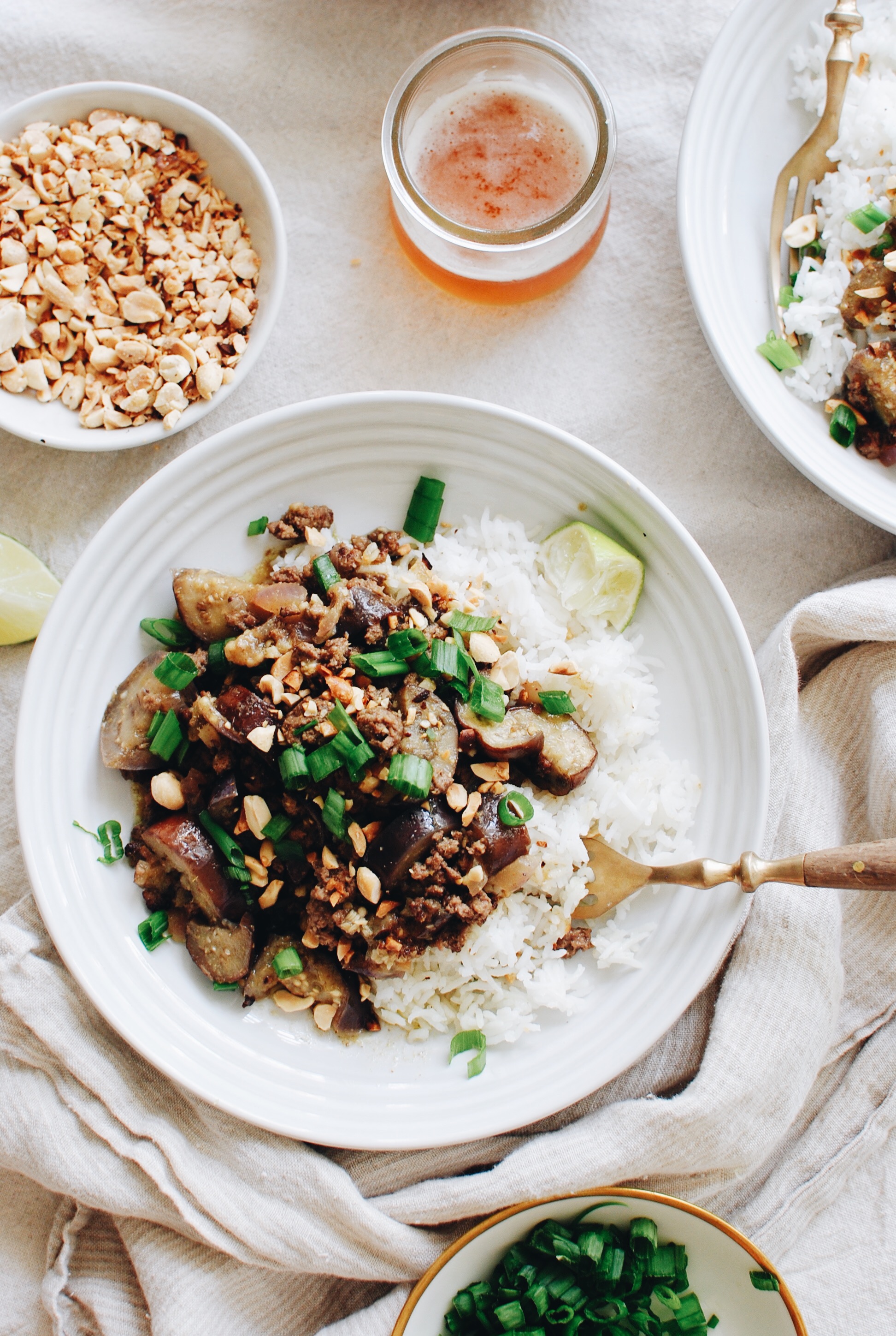 Eggplant and Beef Curry with Rice Bev Cooks