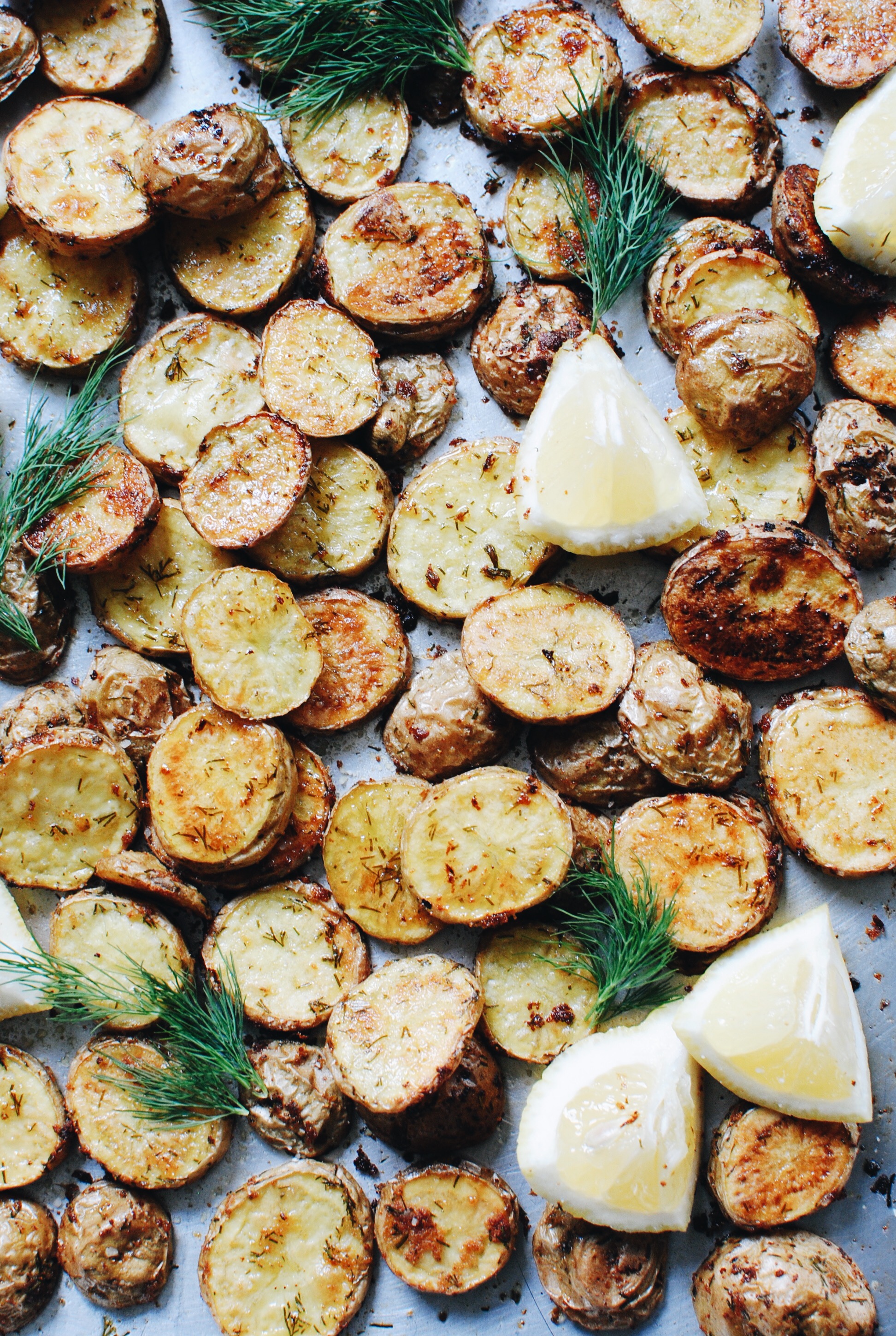 Lemon Garlic and Dill Roasted Potato Discs Bev Cooks
