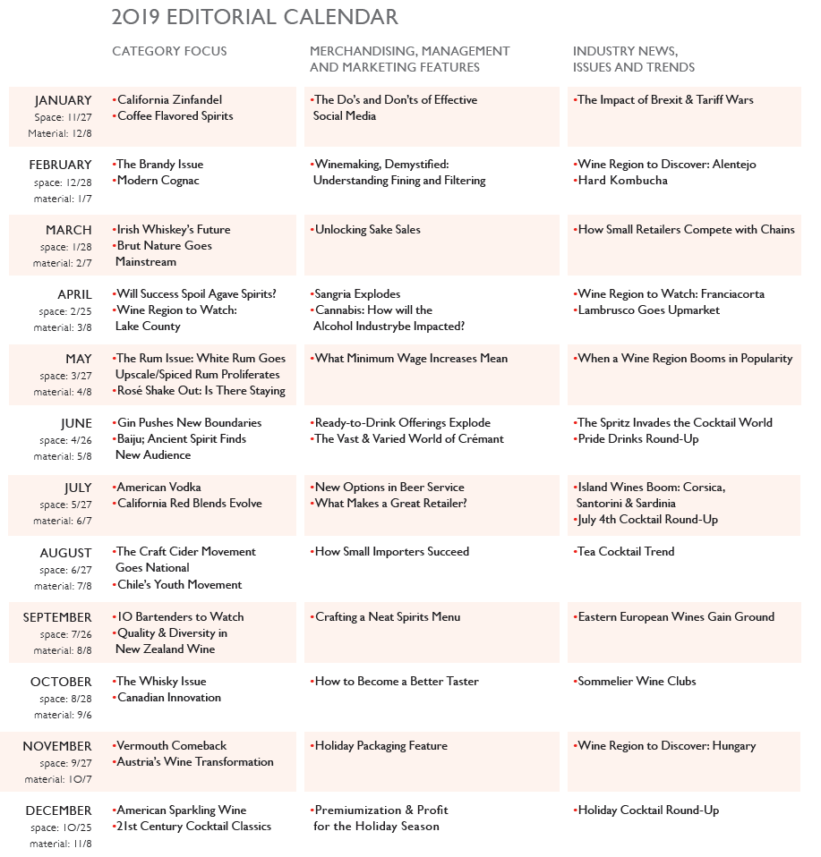 Editorial Calendar Massachusetts Beverage Business