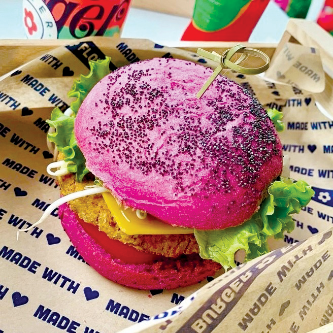 Flavorful and flamboyant veggie burgers offered at Flower Burger