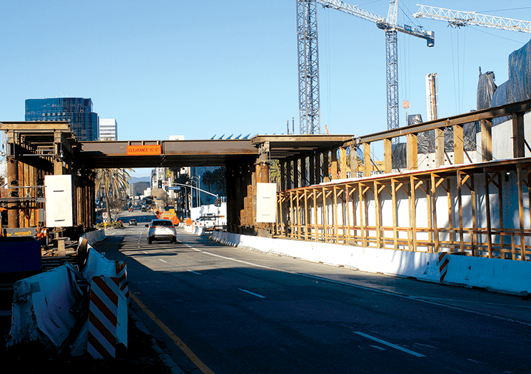 LACMA support structure spans Wilshire Boulevard Beverly Press & Park