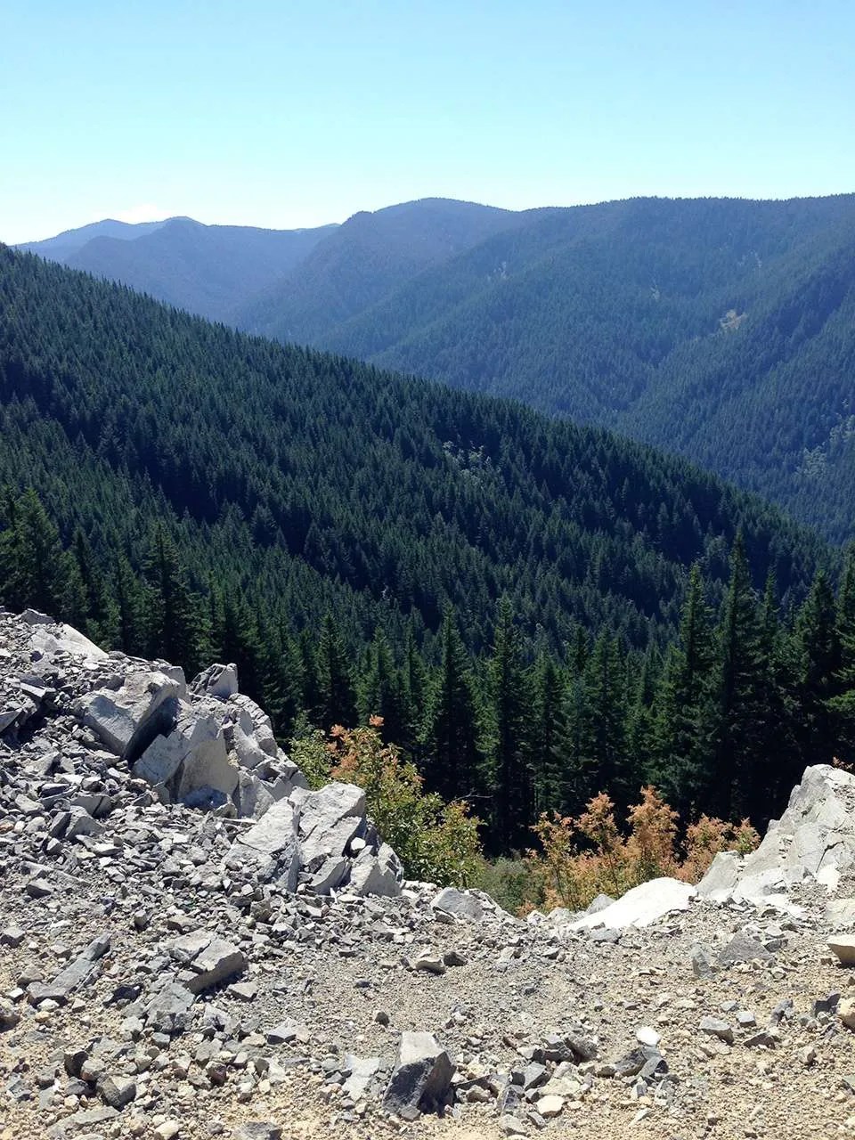 At the quarry's edge, looking into the Eagle Creek drainage Beyond