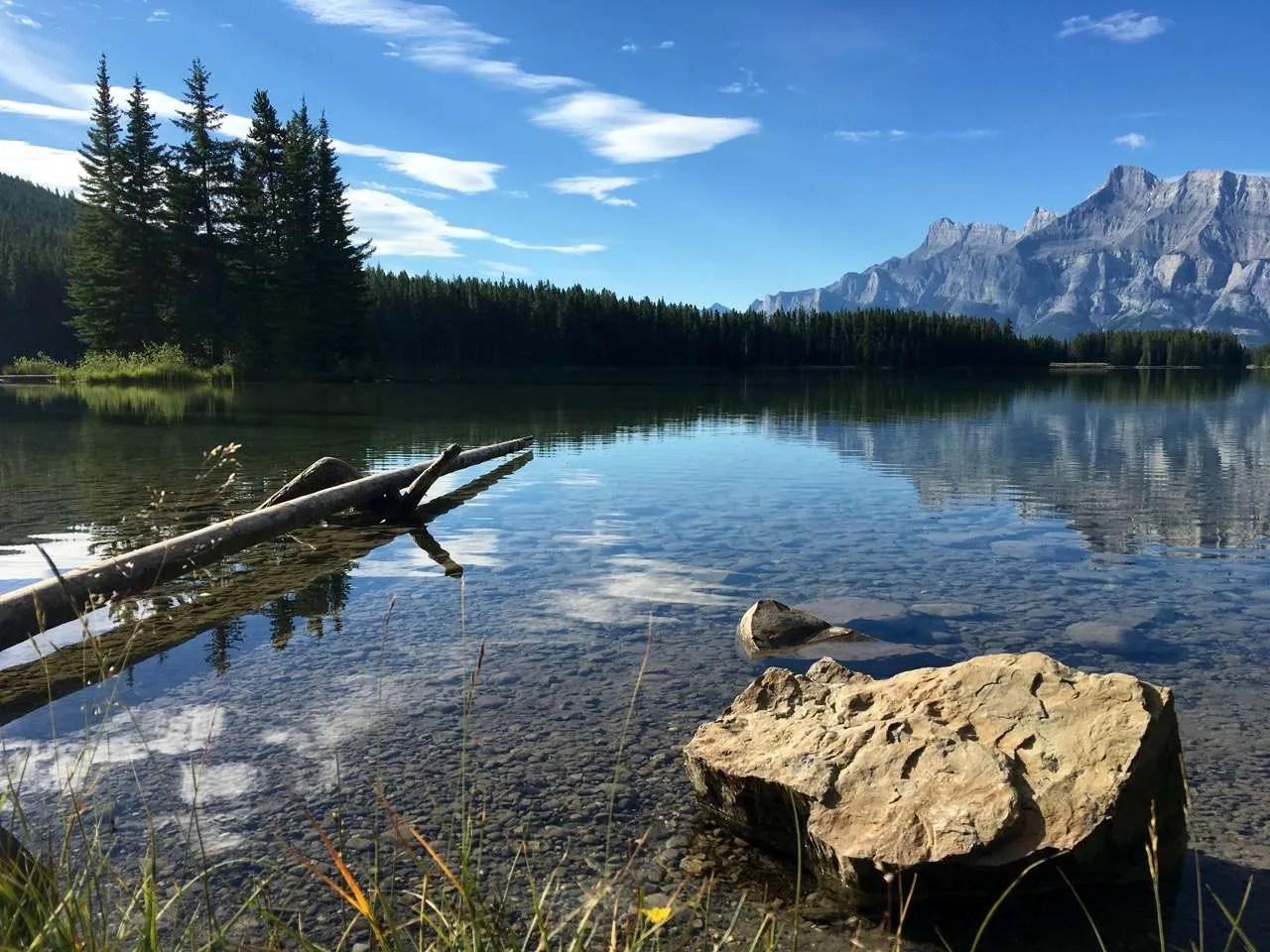 Two Jack Lake at the southern tip of Lake Minnewanka Beyond