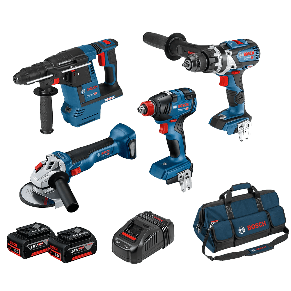 18V 5.0Ah 4Pce Brushless Hammer Drill + Impact Driver/Wrench + Rotary