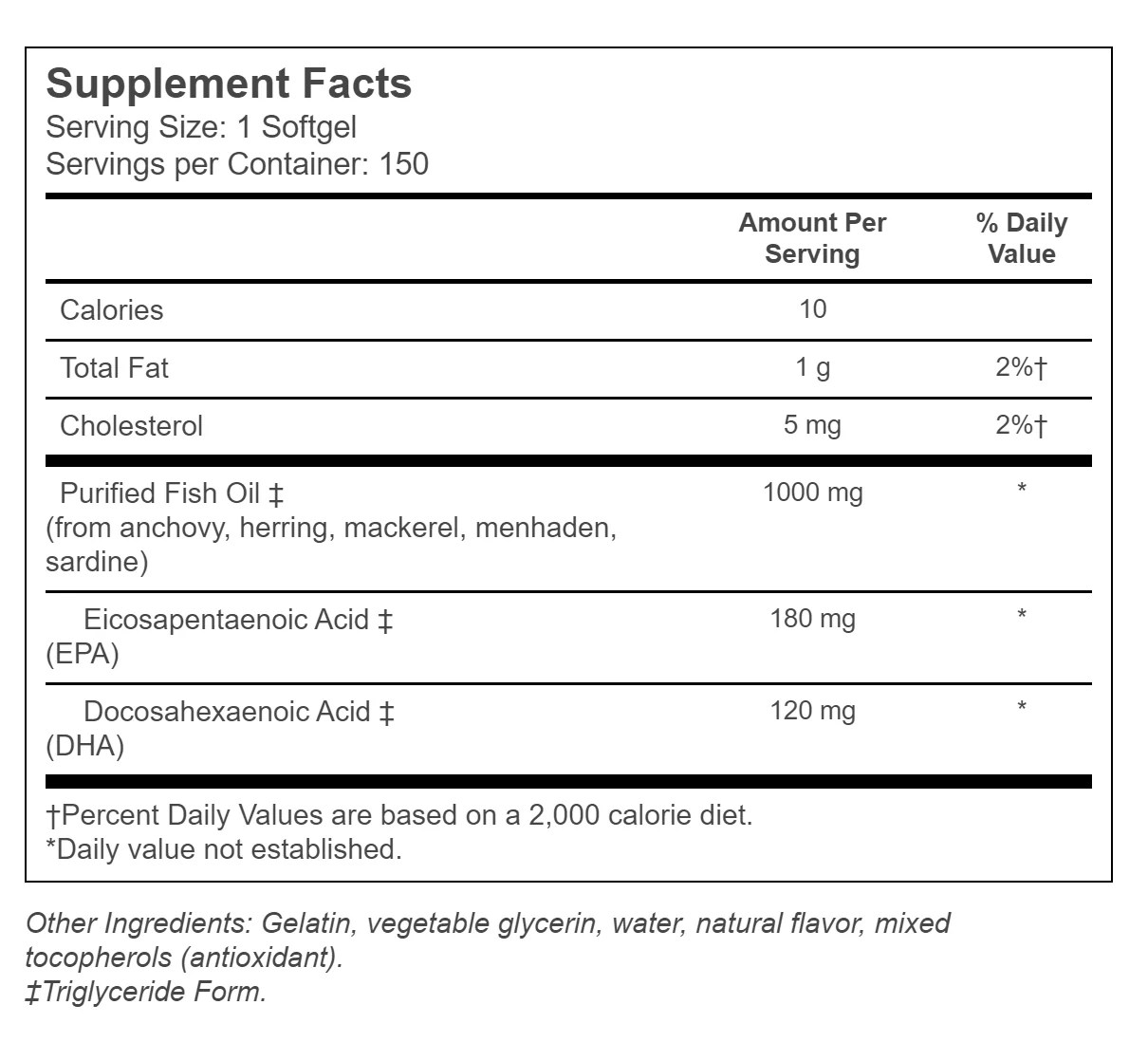 Omega 3, 1000 mg, Vitacost. 150 cápsulas. Una cápsula por día.