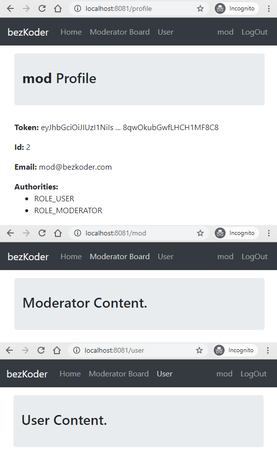 React JWT Authentication (without Redux) example BezKoder