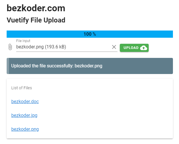 Vuetify File Upload example BezKoder
