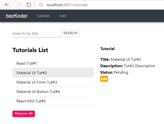 React Material UI examples with a CRUD Application BezKoder