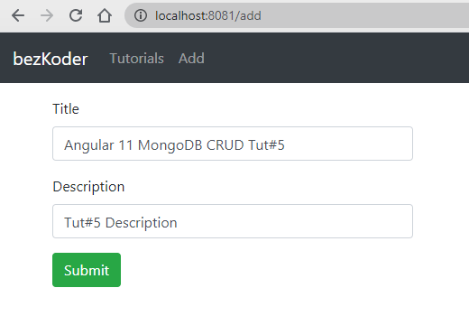 Angular 11 + Node.js + MongoDB CRUD example with Express