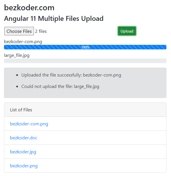 Angular 11 Multiple Files upload example with Progress Bar BezKoder