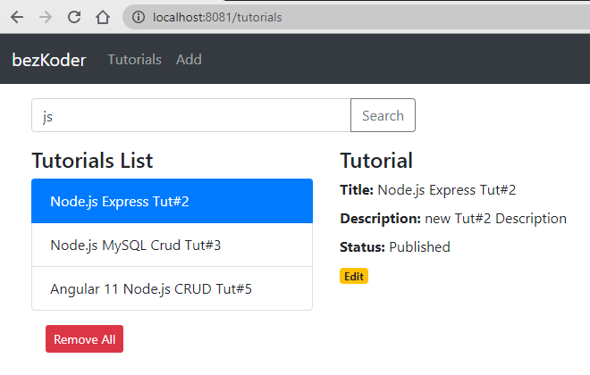 Angular 11 + Node.js + MySQL CRUD example with Express Rest Apis