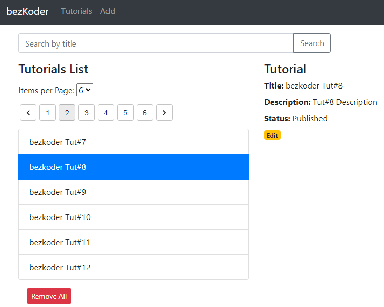 React + Spring Boot Pagination example BezKoder