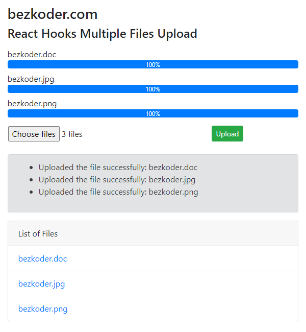 React Hooks Multiple File upload example with Axios & Progress Bar
