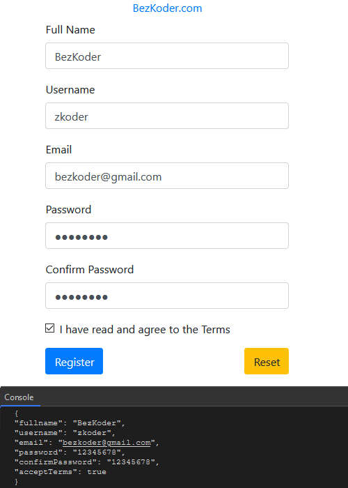 React Form Validation with Hooks, Bootstrap reacthookform 7 BezKoder