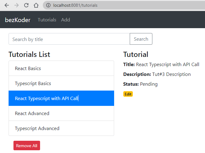 React Typescript with API call example using Hooks and Axios BezKoder
