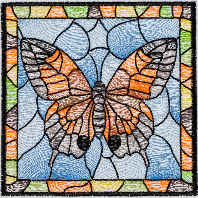 BFC1494 Stained Glass Squares Birds and Butterflies